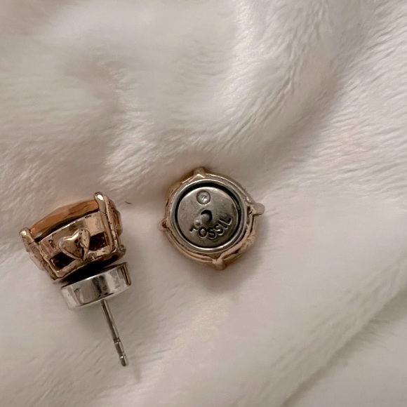 FOSSIL Gold and Pink Champagne Studs LARGE - Picture 7 of 8